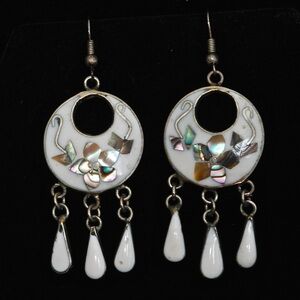 Vintage 70s Boho Earrings Inlaid Abalone MOP Alpaca MX bohemian silver native